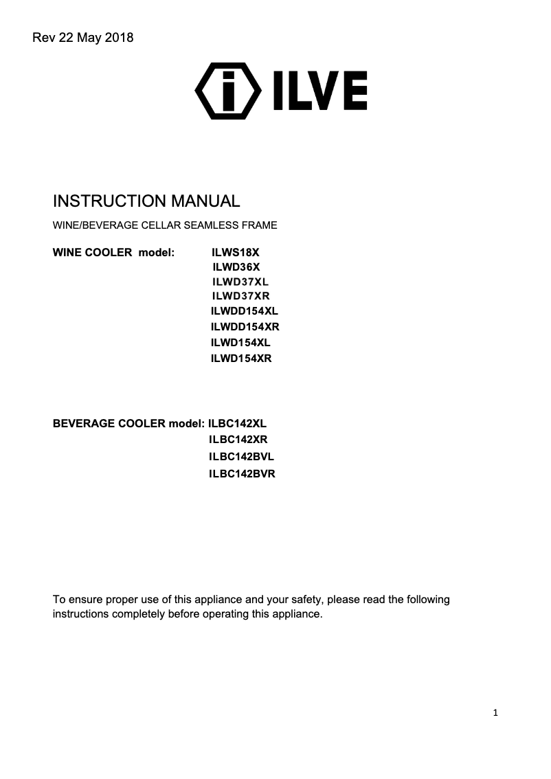 First page image of the manual for ILWD37XR