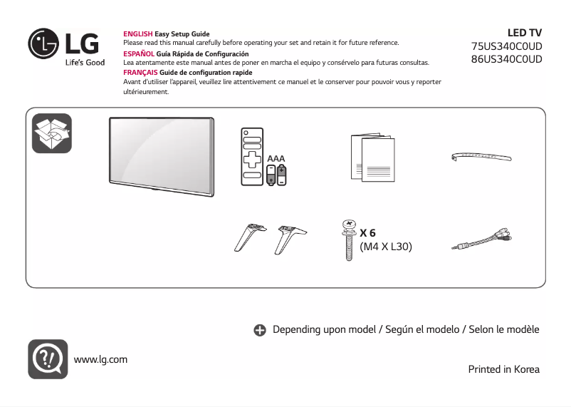 First page image of the manual for 75US340C0UD
