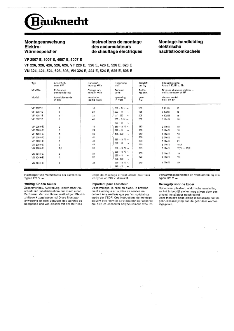 Page 1 of the manual User Manual Bauknecht VF 626