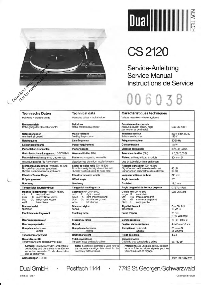 Page 1 of the manual User Manual Dual CS 2120