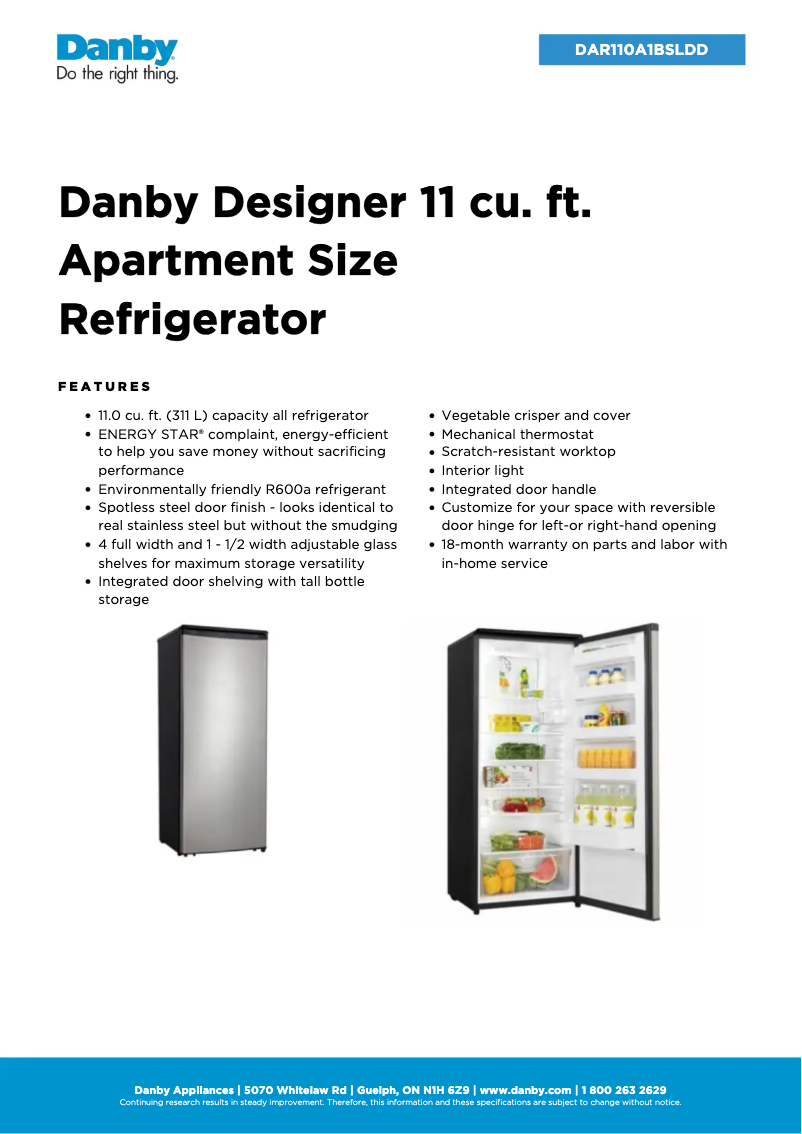 First page image of the manual for DAR110A1BSLDD