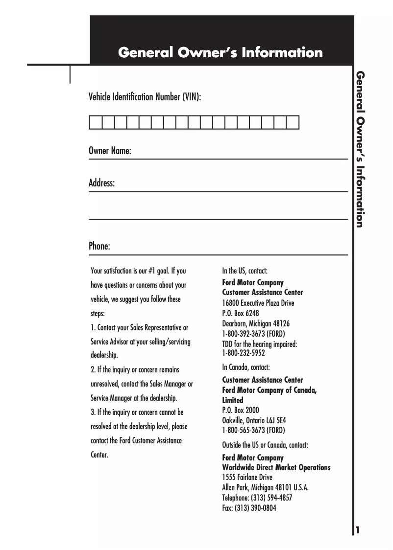 Page 1 of the manual Use and Maintenance Manual Ford E-450 (2000)