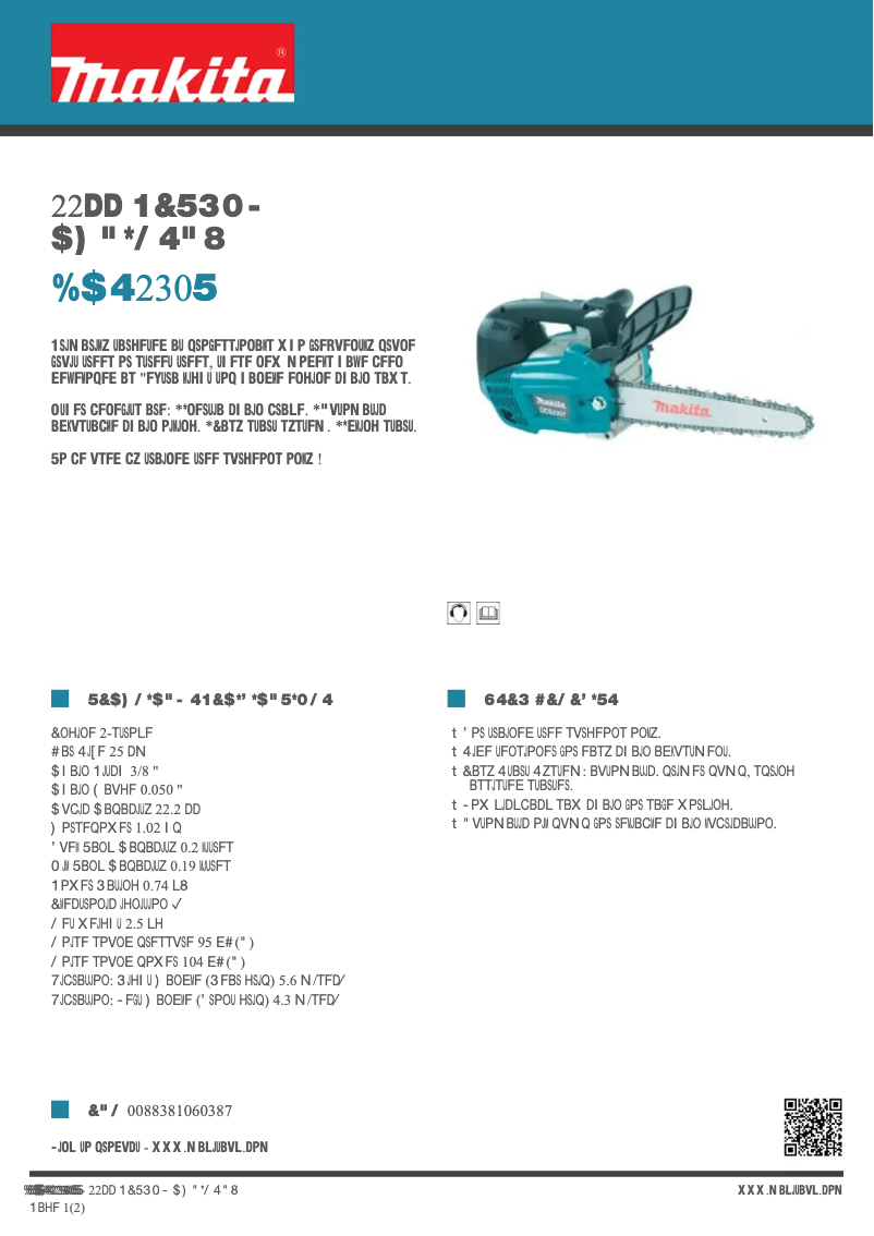 Page 1 of the manual Technical Sheet Makita DCS230T