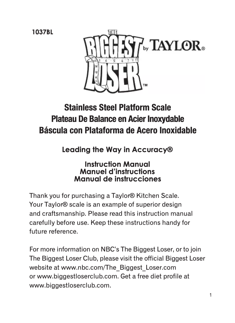 Image de la première page du manuel de l'appareil Biggest Loser 1037BL