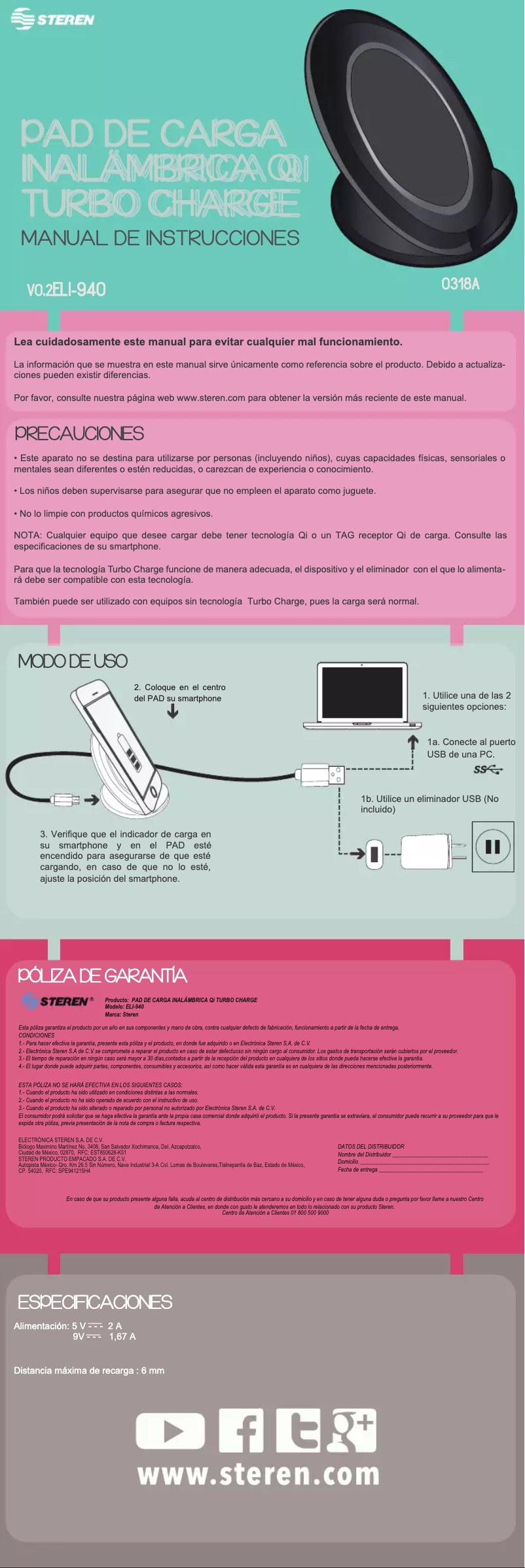 First page image of the manual for ELI-940