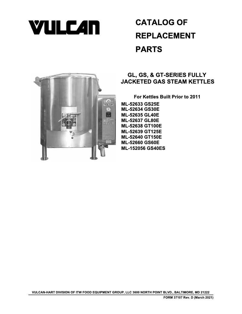 Page 1 of the manual Catalogue Vulcan GS60E