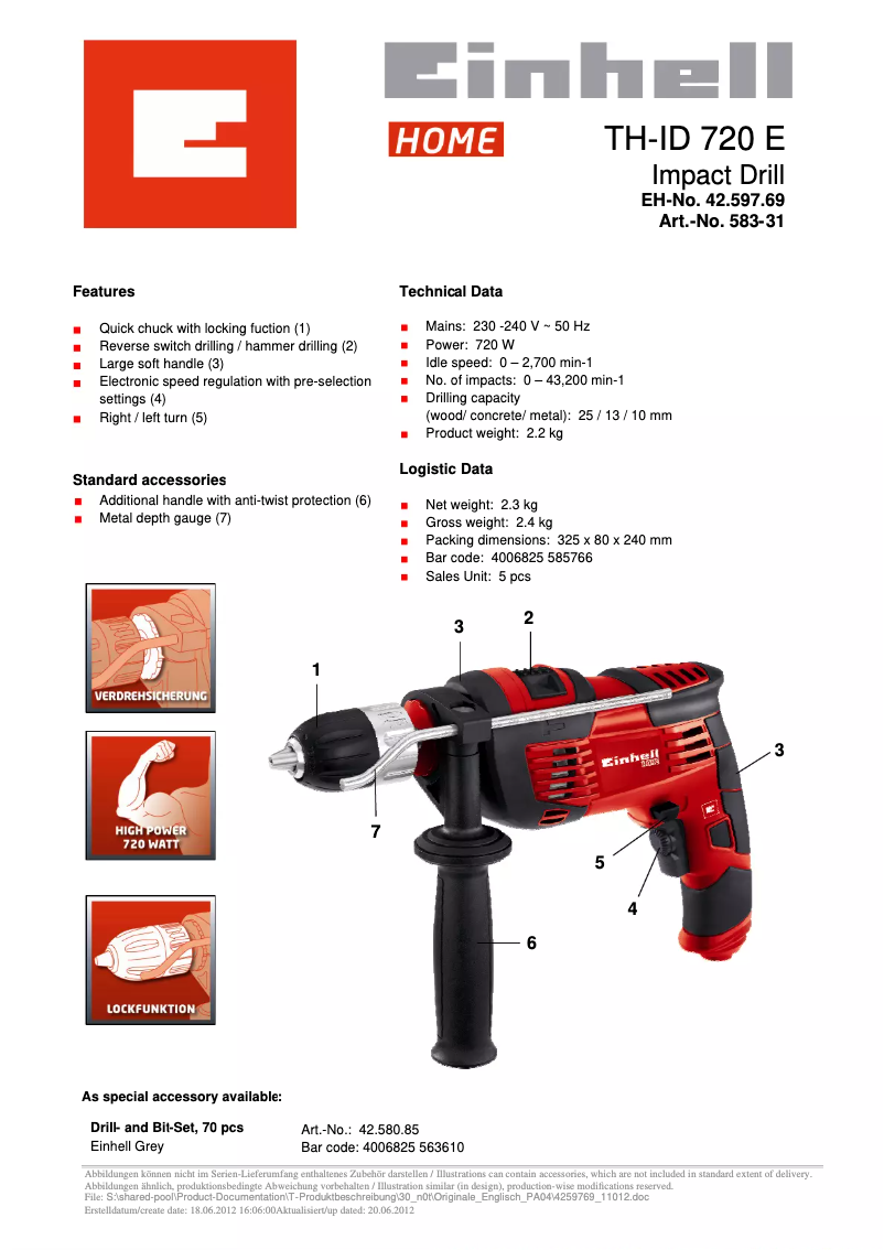 Page 1 of the manual User Manual Einhell TH-ID 720 E