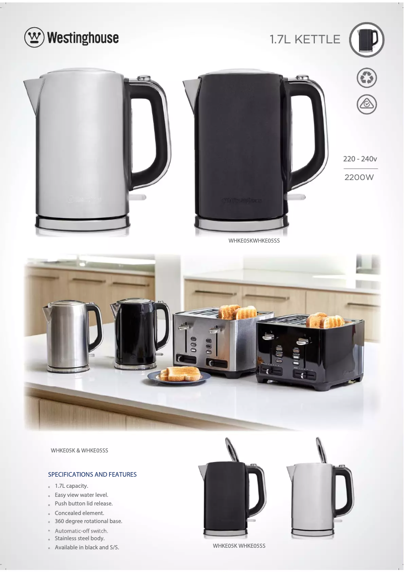 Page 1 of the manual Technical Sheet Westinghouse WHKE05K