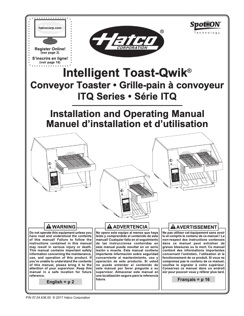 Page 1 of the manual User Manual Hatco Intelligent Toast-Qwik ITQ-1750-2C