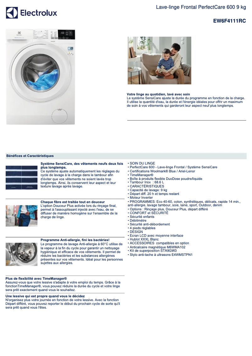 Page 1 of the manual Technical Sheet Electrolux EW6F4111RC