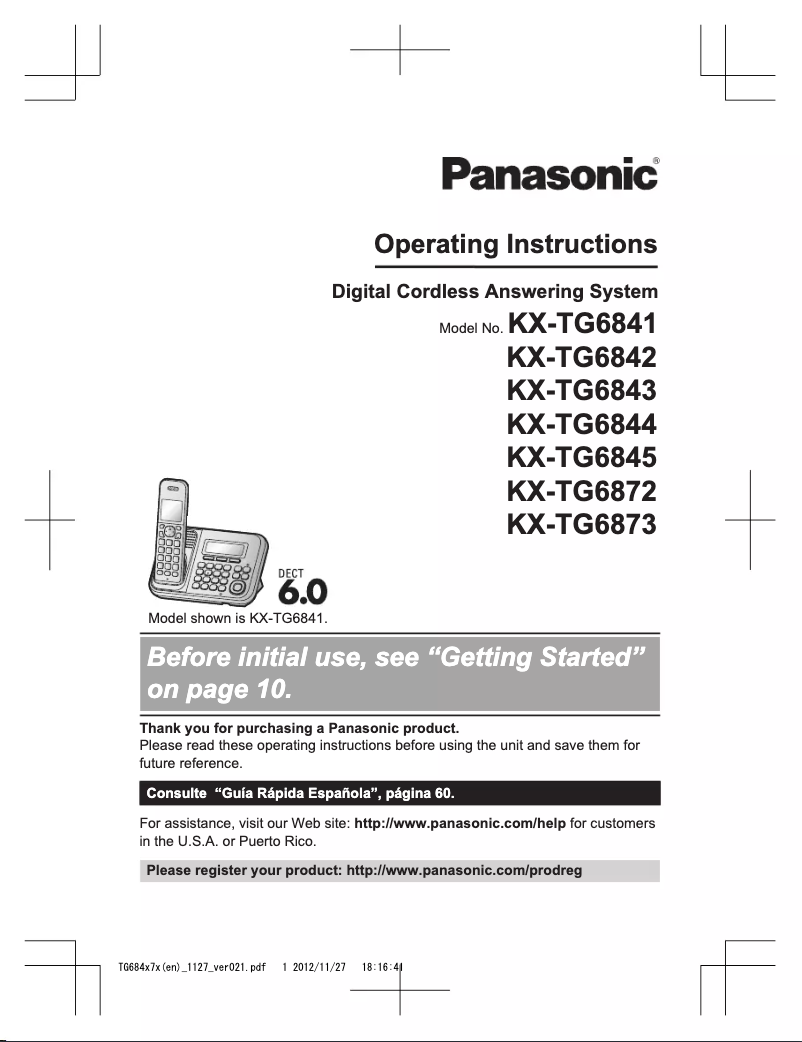 Page 1 of the manual User Manual Panasonic KX-TG6844