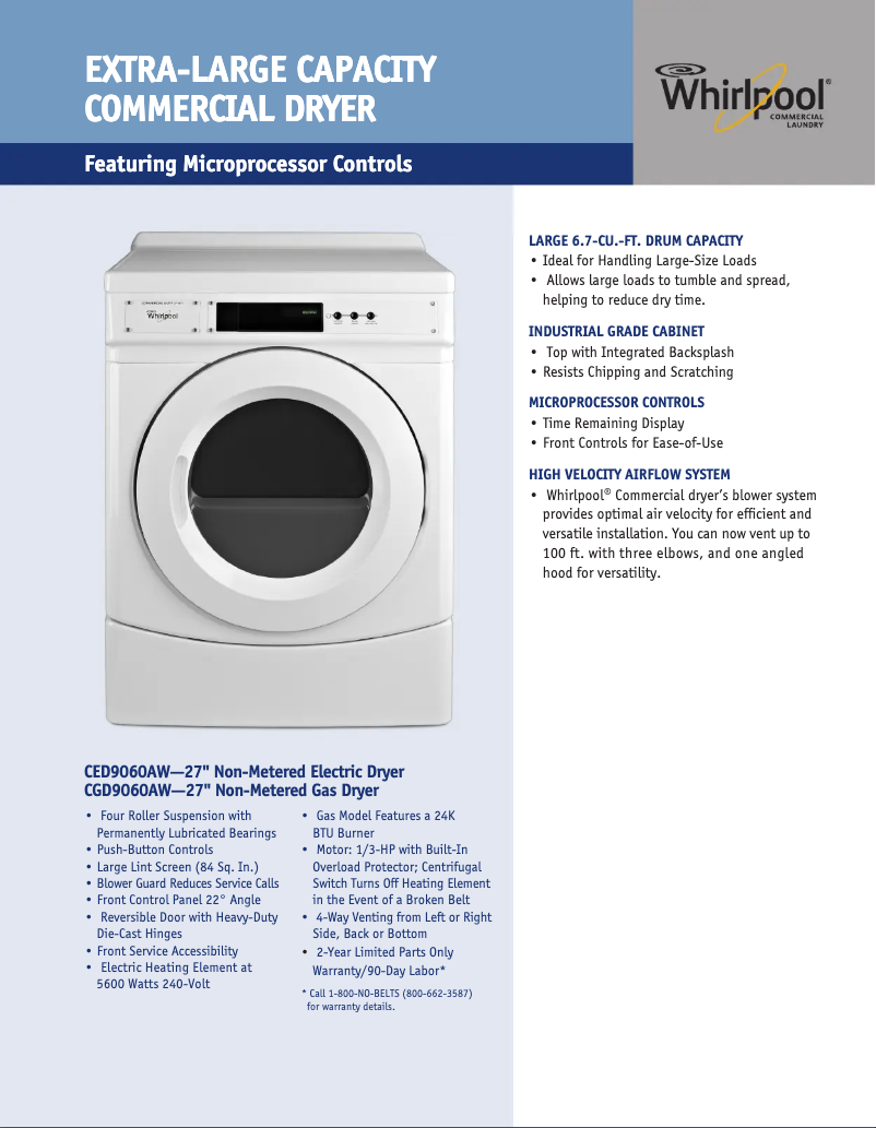 Page 1 of the manual Technical Sheet Whirlpool CED9060A