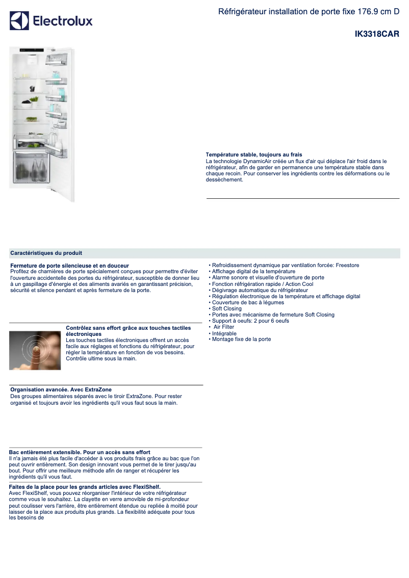 Page 1 of the manual Technical Sheet Electrolux IK3318CAR