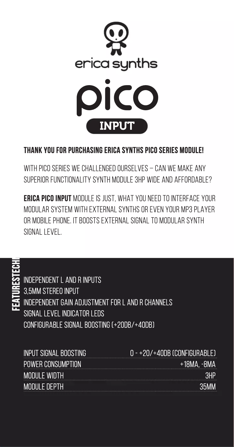 Page 1 of the manual User Manual Erica Synths Pico Input