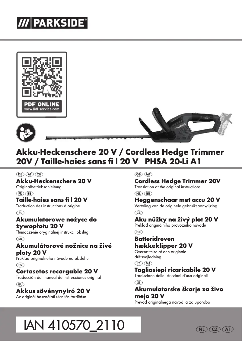 First page image of the manual for PHSA 20-Li A1