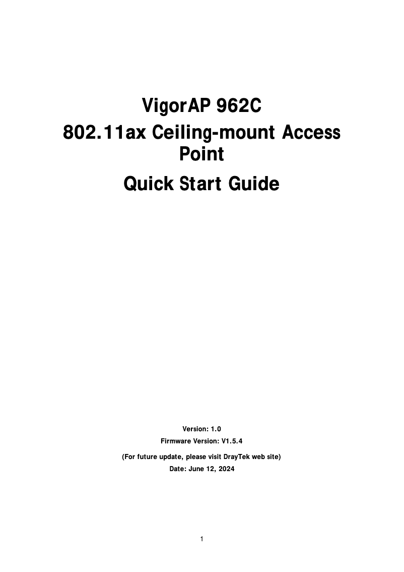 Page 1 of the manual Quick Start Guide Draytek VigorAP 962C