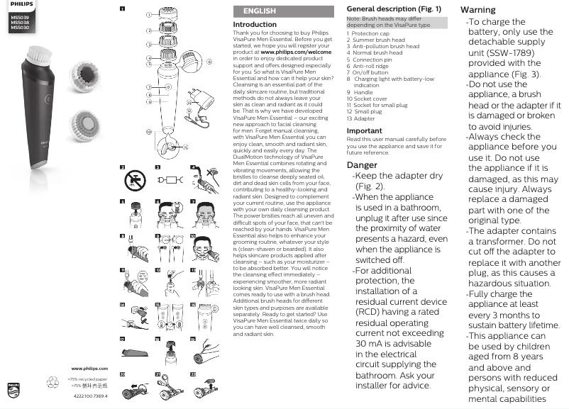 Page 1 of the manual User Manual Philips VisaPure MEN Essential MS5039
