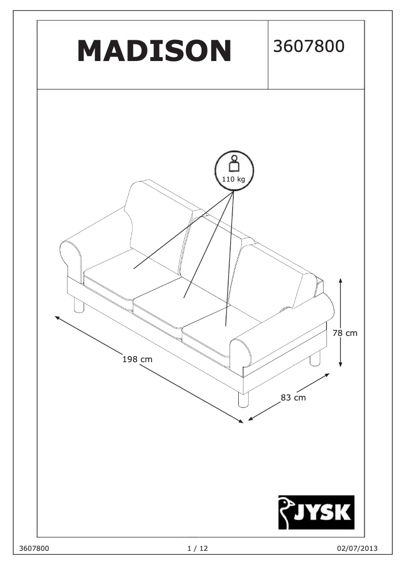 First page image of the manual for Beder (2.5 seat)