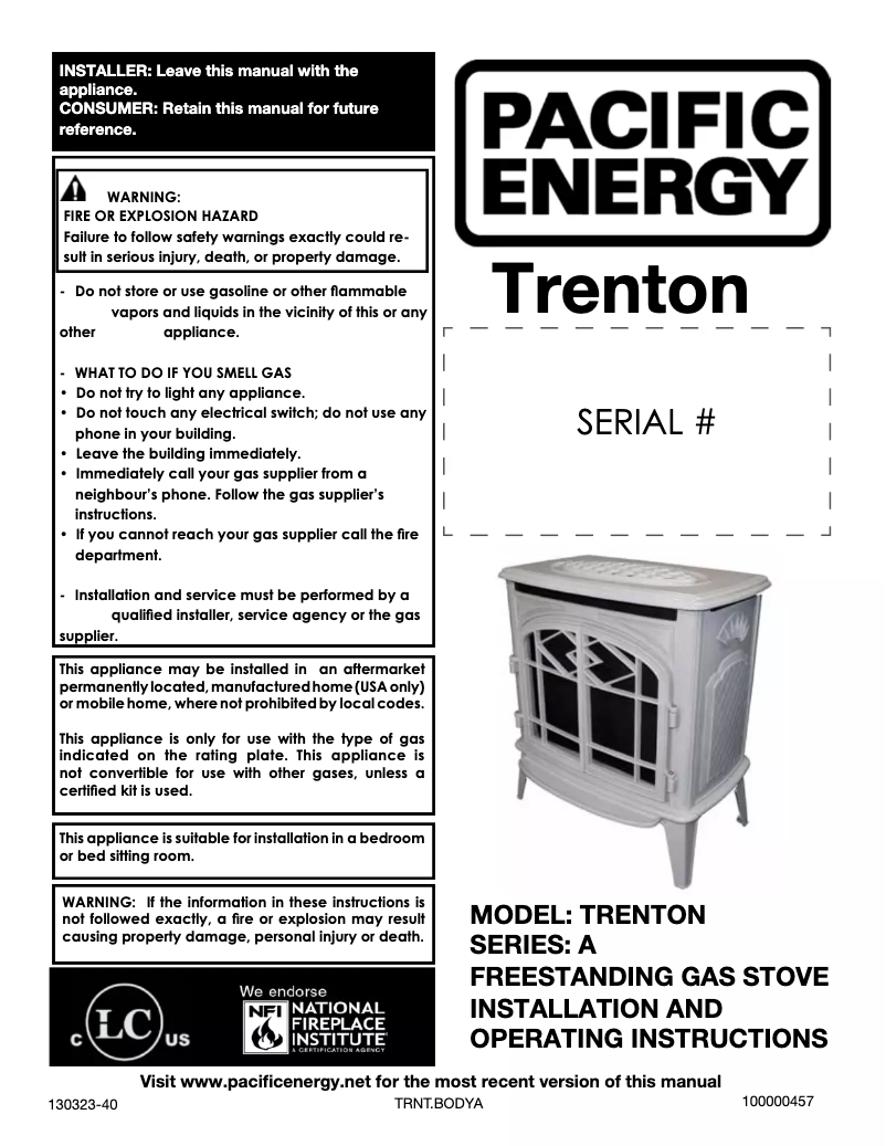 First page image of the manual for Trenton