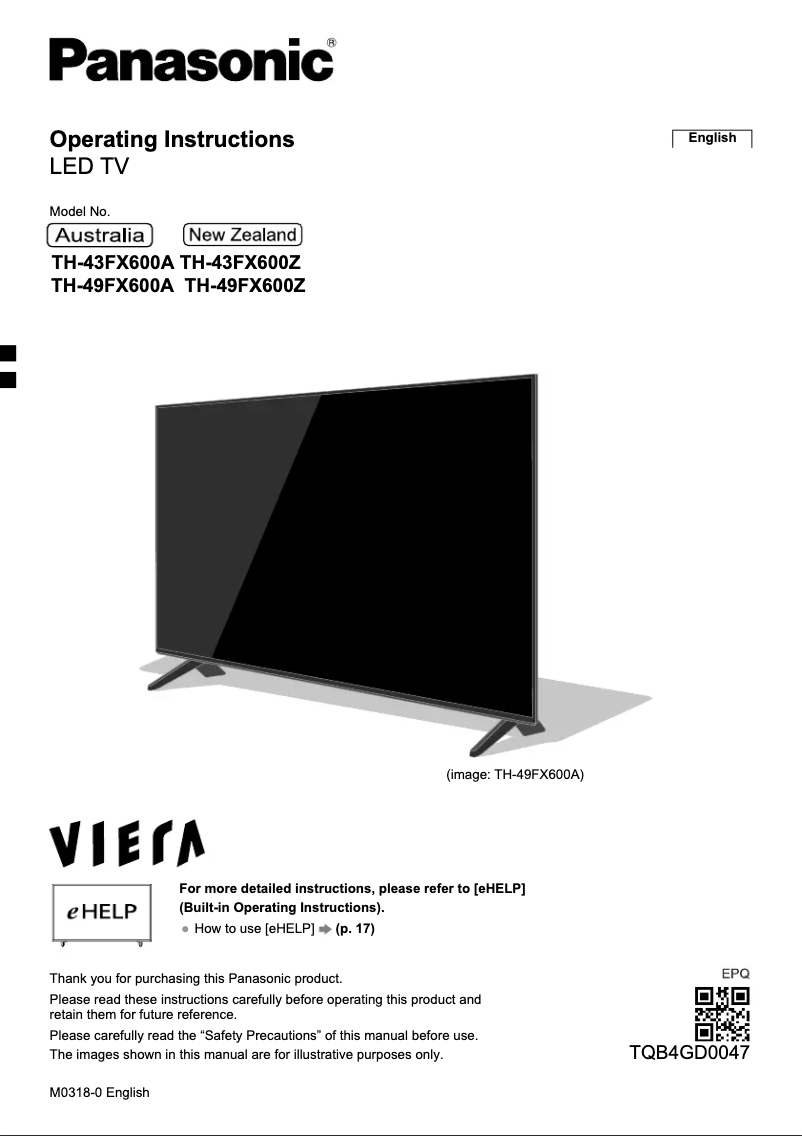 First page image of the manual for TH-43FX600A