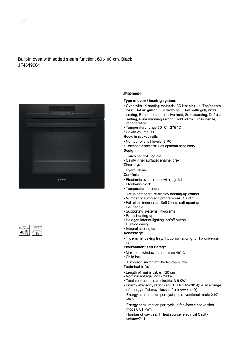 Page 1 of the manual Technical Sheet Junker JF4619061