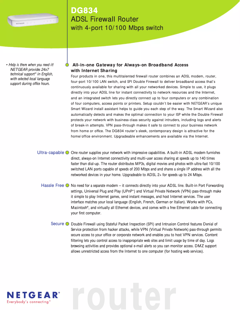 First page image of the manual for DG834