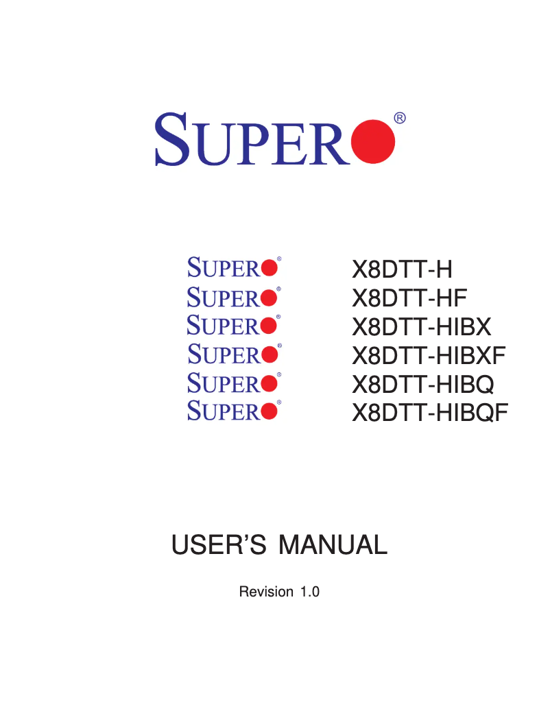 Page 1 of the manual User Manual Supermicro X8DTT-HIBQ
