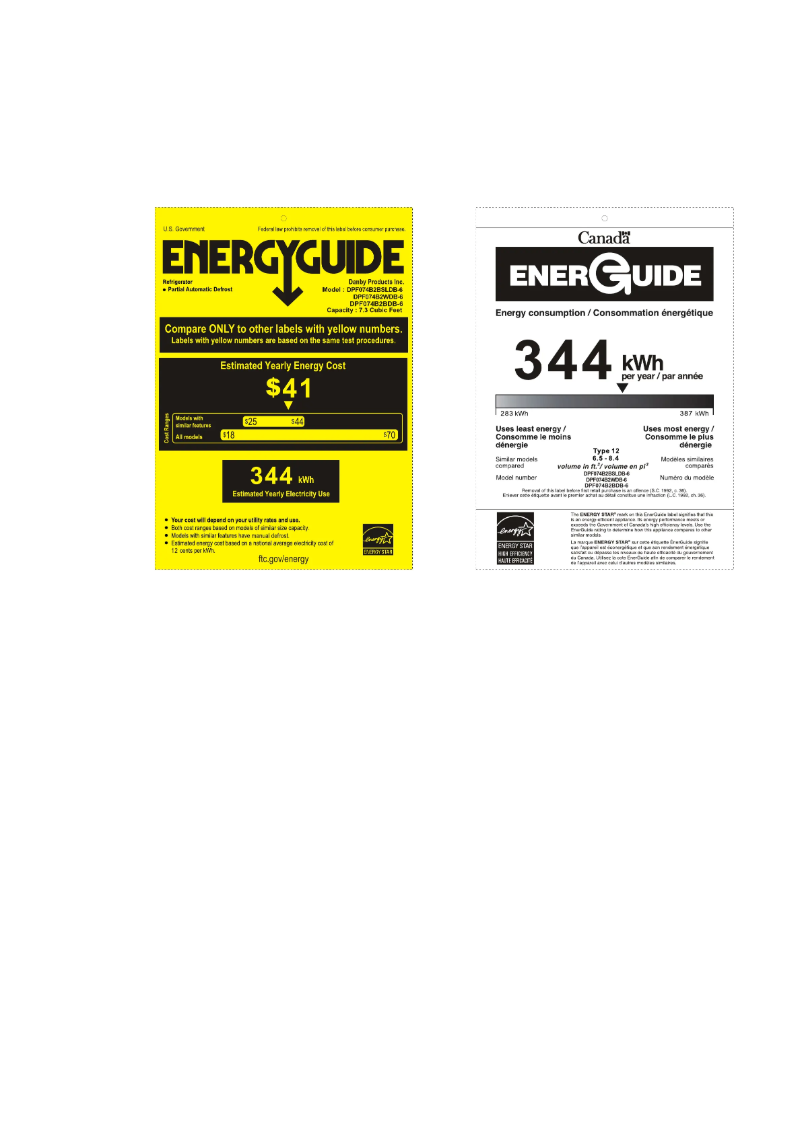 Page 1 of the manual Energy Label Danby DPF074B2WDB-6
