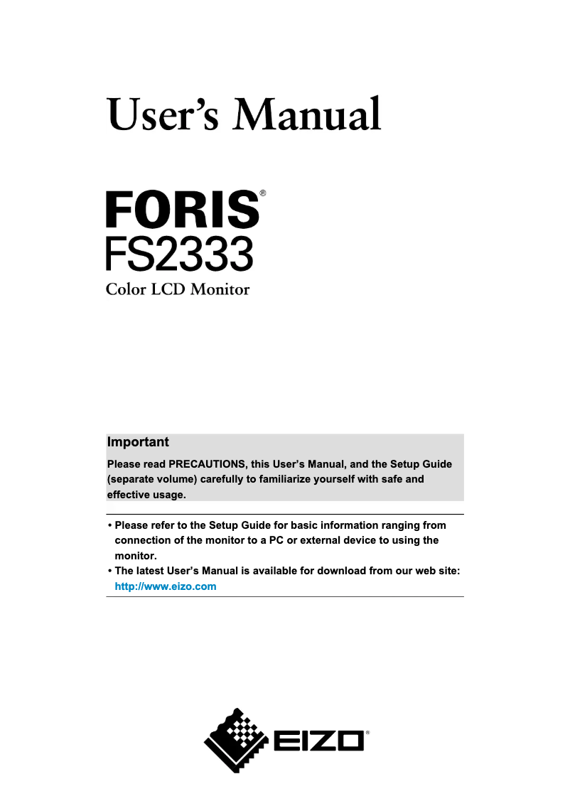 Page 1 of the manual User Manual Eizo FORIS FS2333