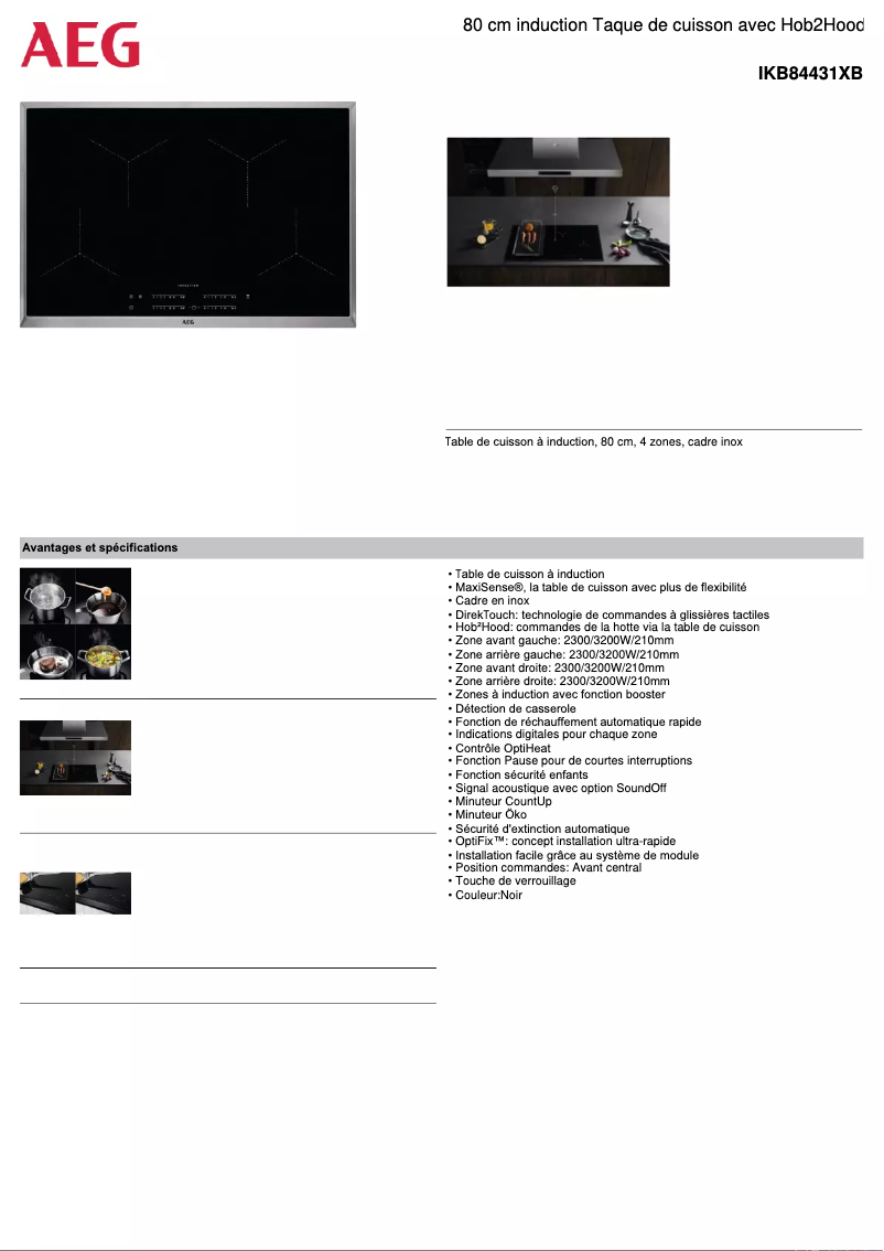 Page 1 of the manual Technical Sheet AEG IKB84431XB