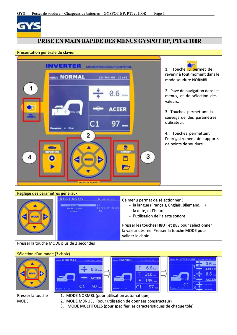 Page 1 of the manual Quick Start Guide GYS Gyspot Inverter BP. LX