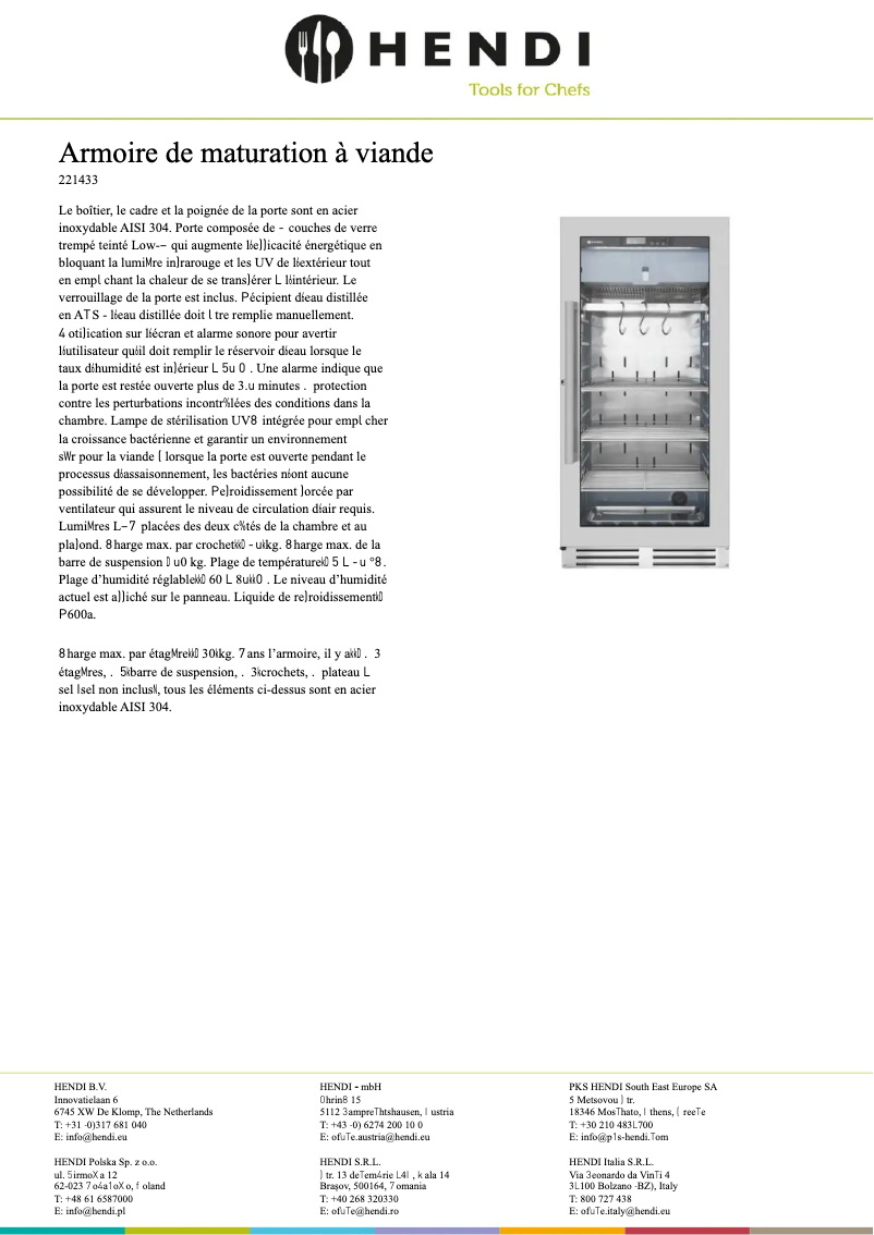 Page 1 of the manual Technical Sheet Hendi 221433