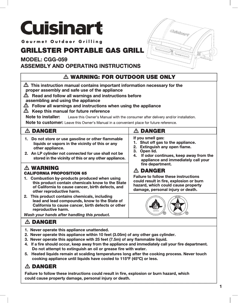Page 1 of the manual User Manual Cuisinart CGG-059