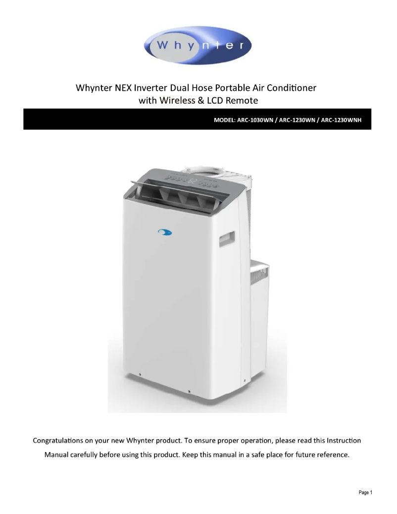 Page 1 of the manual User Manual Whynter ARC-1230WN