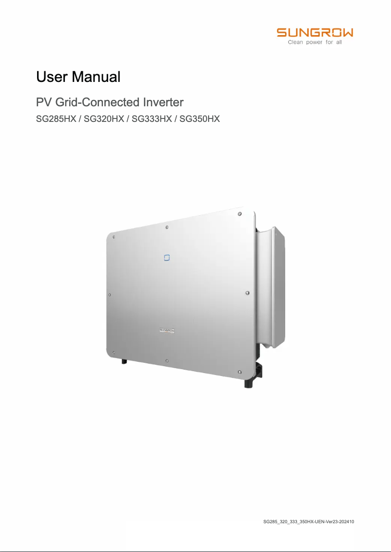 Page 1 of the manual User Manual Sungrow SG285HX