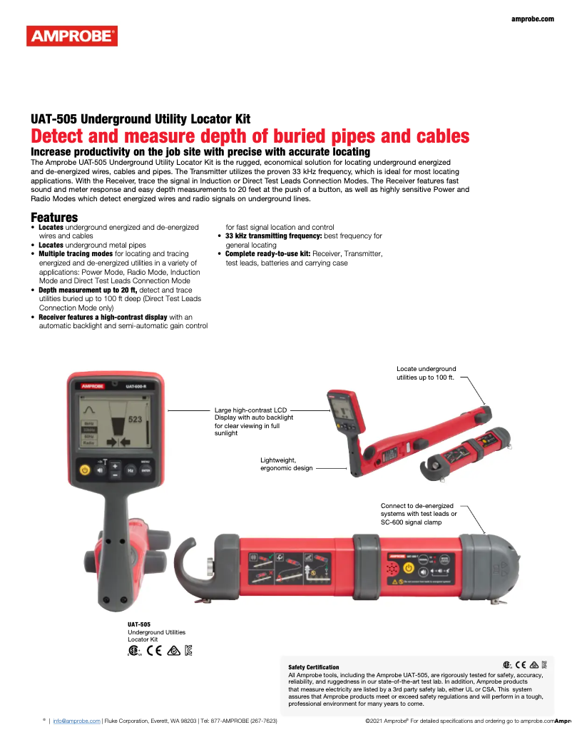Page 1 of the manual Technical Sheet Amprobe UAT-505