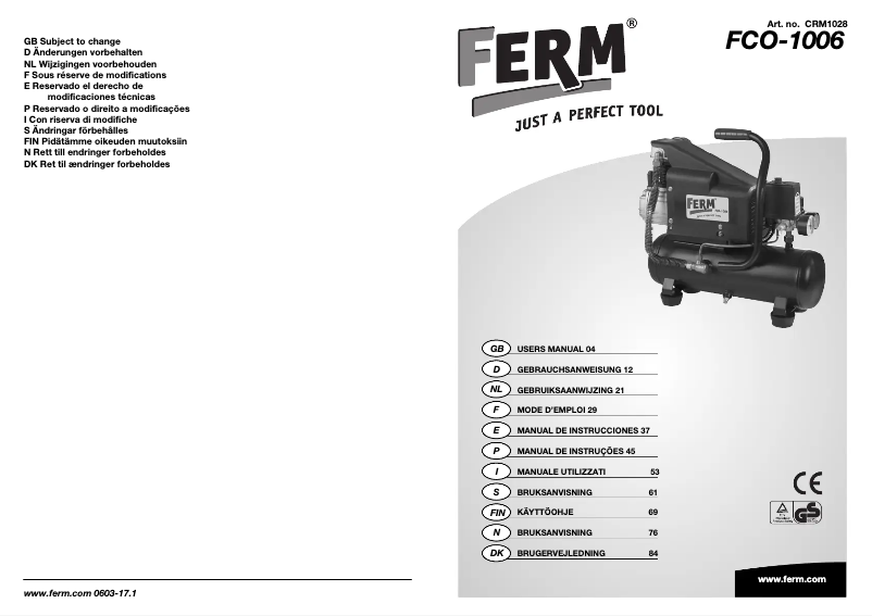 Page 1 of the manual User Manual Ferm CRM1028 FCO-1006