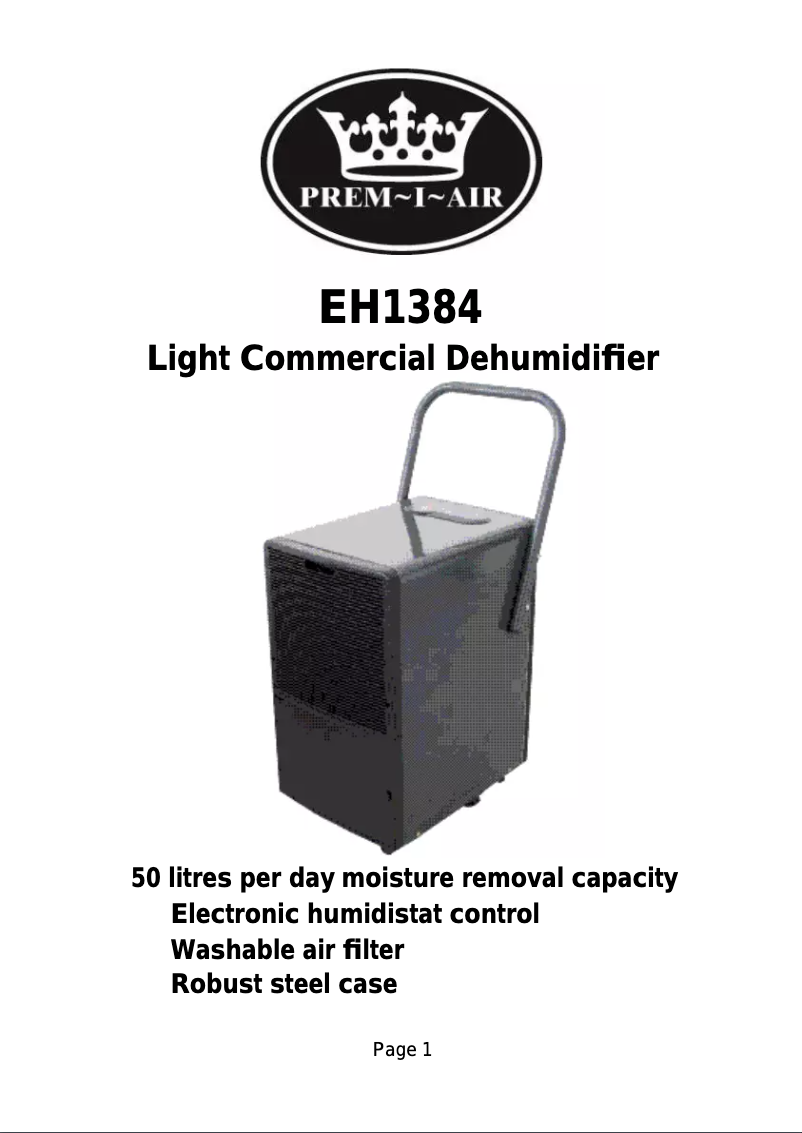Page 1 of the manual User Manual Prem-I-Air EH1384
