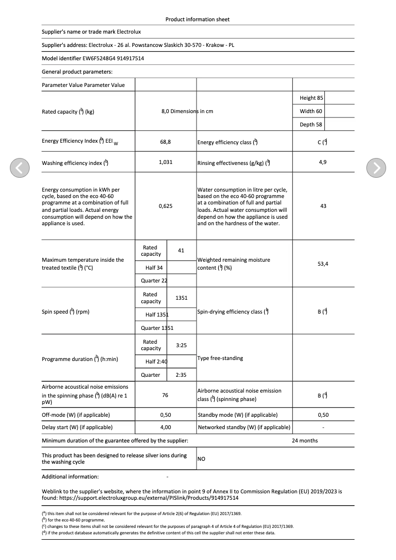First page image of the manual for EW6F5248G4