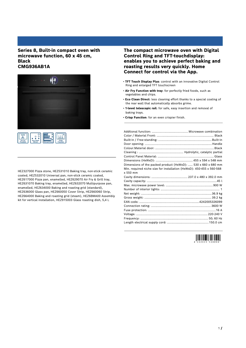 First page image of the manual for CMG936AB1A