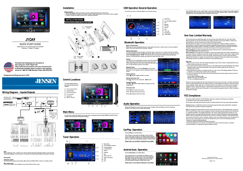 Page 1 of the manual Quick Start Guide Jensen J1CA9