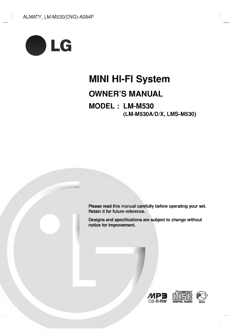 First page image of the manual for LM-M530X