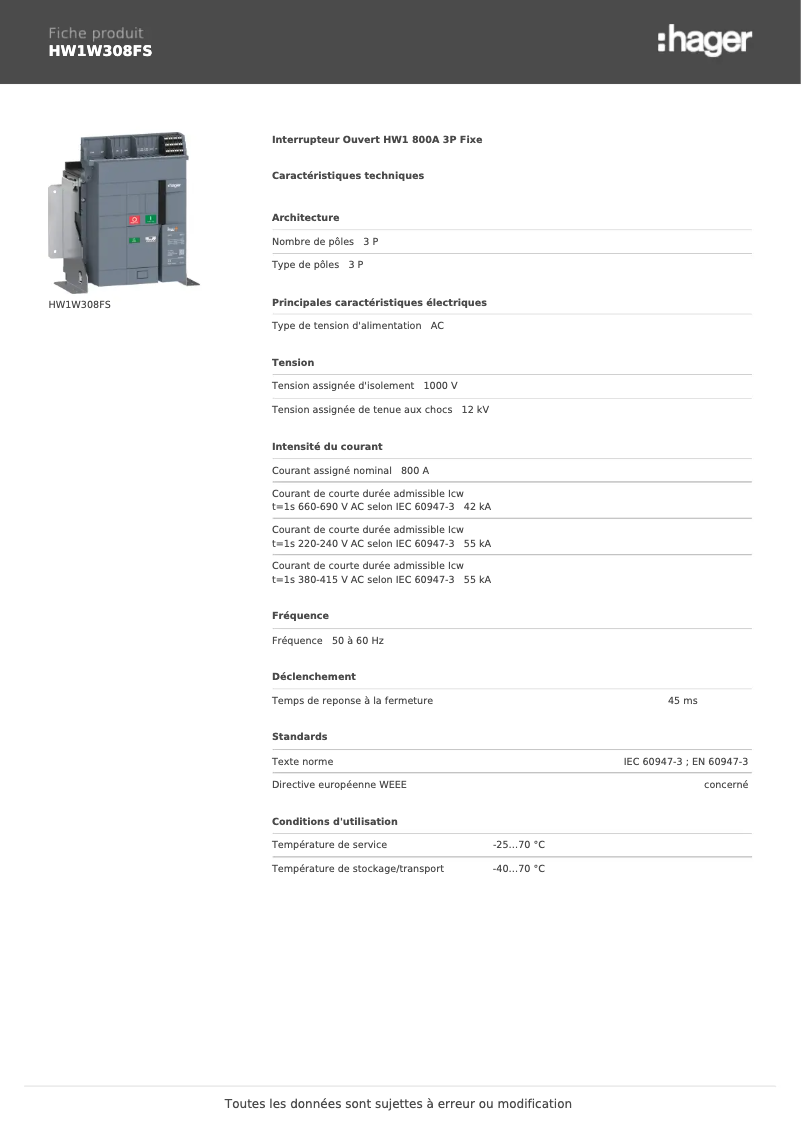 First page image of the manual for HW1W308FS