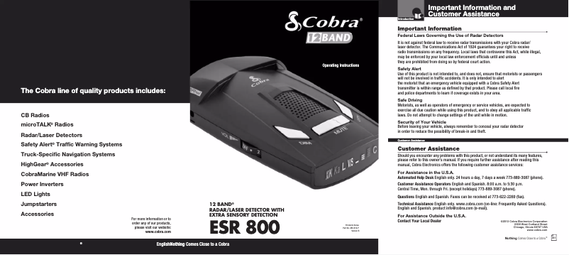 Page 1 of the manual User Manual Cobra ESR 800