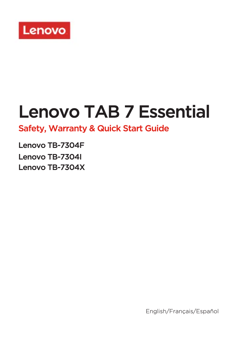 Page 1 of the manual User Manual Lenovo Tab 7 Essential