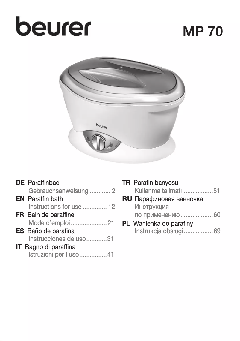 Page 1 of the manual User Manual Beurer MP 70