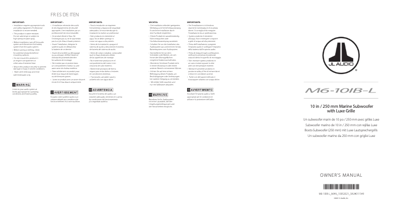 Page 1 of the manual User Manual JL Audio M6-10IB-L