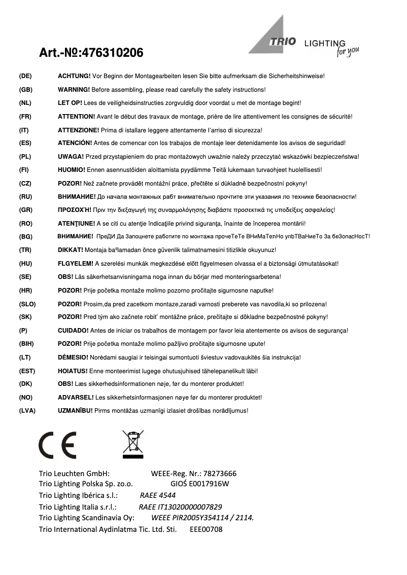First page image of the manual for Portofino 476310206
