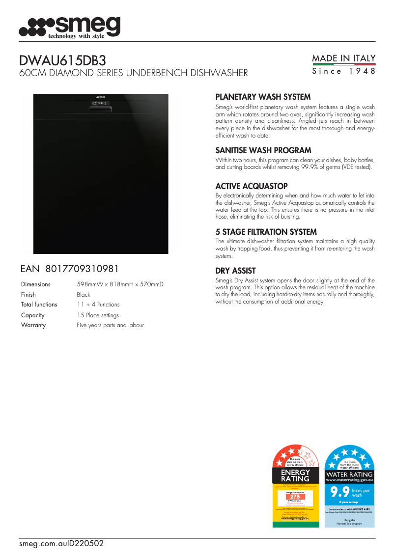 First page image of the manual for DWAU615DB3