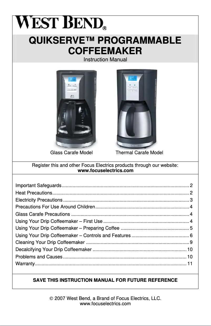 Page 1 de la notice Manuel utilisateur WestBend 56710